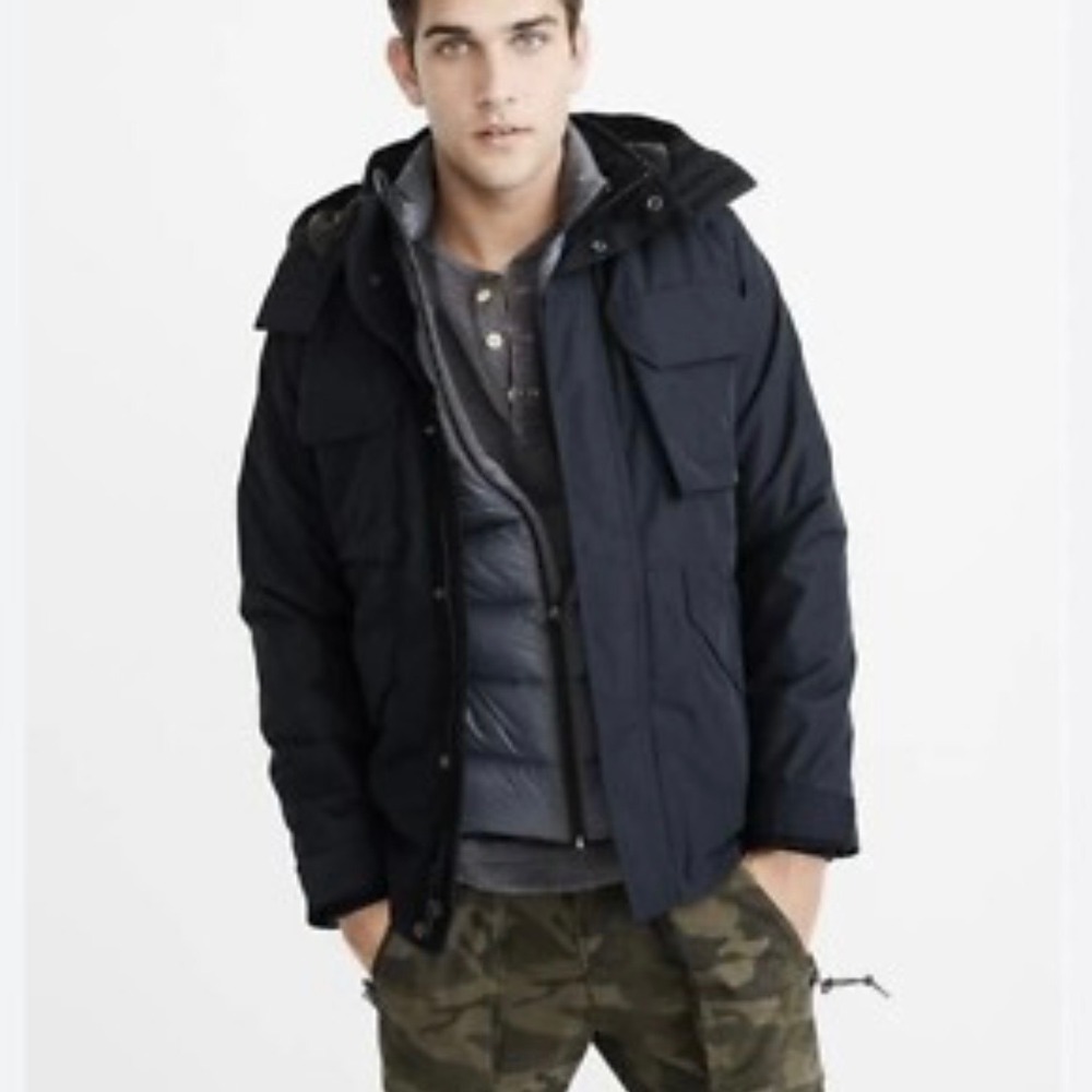 Abercrombie & Fitch Men's‎ Black Hooded Midweight Technical Jacket Size L Lined